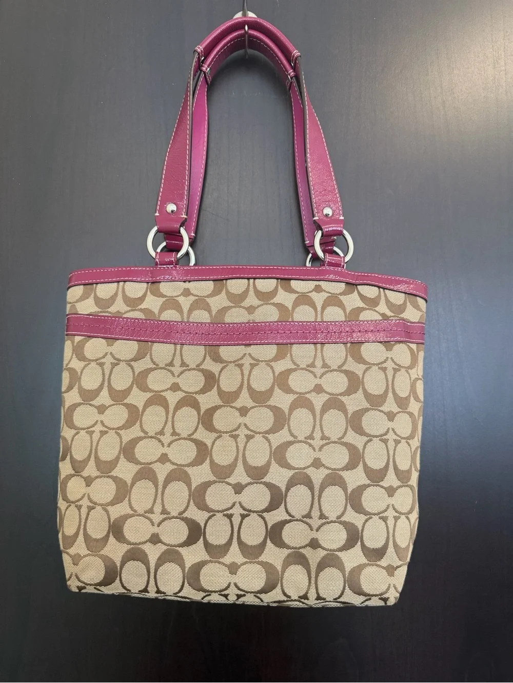 Coach Penelope Signature Canvas Tote with Berry Leather Trim Y2K F14693